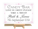 Personalised Swirly Candy Bar Metal Sign With Wooden Easel